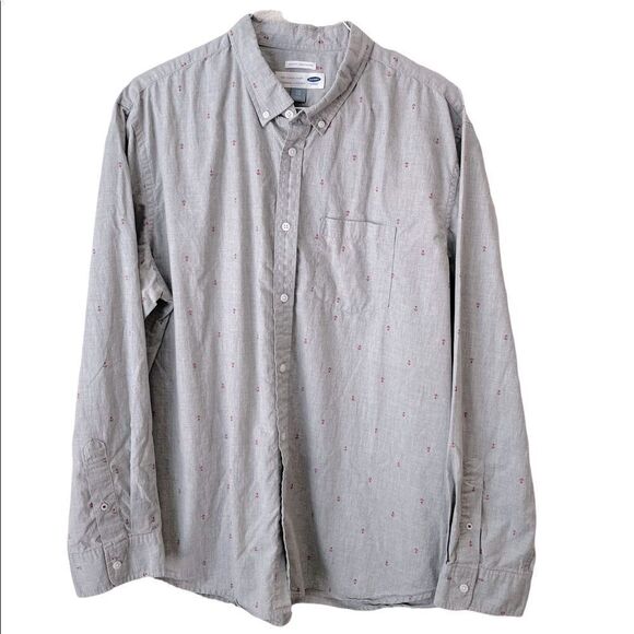 ❤️ OLD NAVY Gray Anchor Print Button down Size XXL ❤️ - Picture 1 of 8